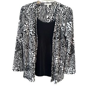 JM Collection Petite Women's Blouse Sz XL Black White Abstract Ribbed Faux Layer